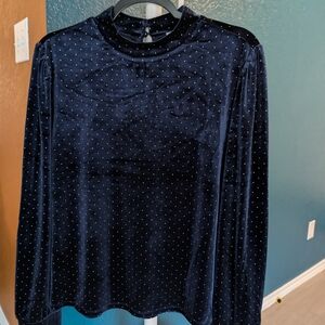 Love Tree Navy Blue Velvet Blouse